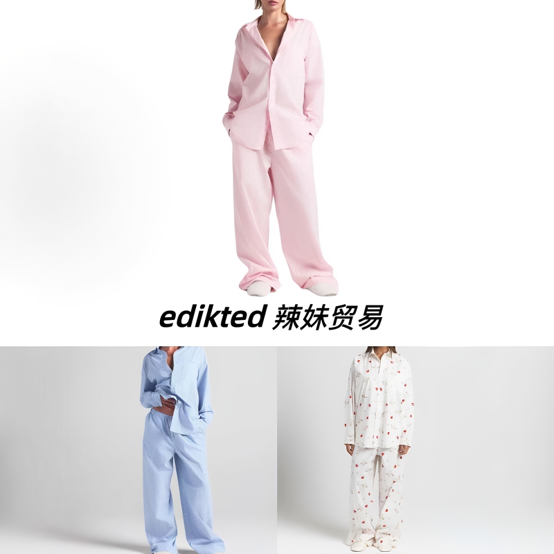 New Skims Pajamas for Women, Pure Cotton Striped Shirt, Long-Sleeved Pants, Home Wear Set, Casual Spring, Autumn and Summer
