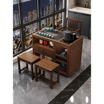 Mobile small tea table and chair combination household solid wood tea table balcony kung fu tea cart kettle integrated tea cabinet with wheels