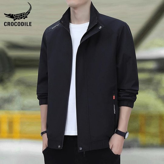 鳄鱼恤品牌休闲夹克男士2025年新款立领茄克衫秋季潮牌运动外套男