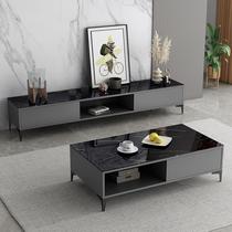 Black TV cabinet coffee table combination modern simple small apartment living room household simple new floor-standing TV cabinet