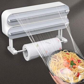 Electric Cling Film Cutter for Home Use, Wall-Mounted for Refrigerator, No Drilling Required, Fully Automatic, No Tearing, Smart Kitchen Storage Box