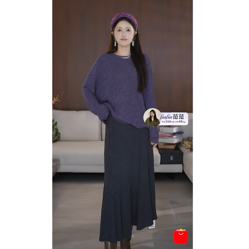 [Still a Top Pick] Silk Crew Neck Pullover Knitwear with Fine Starlight Texture