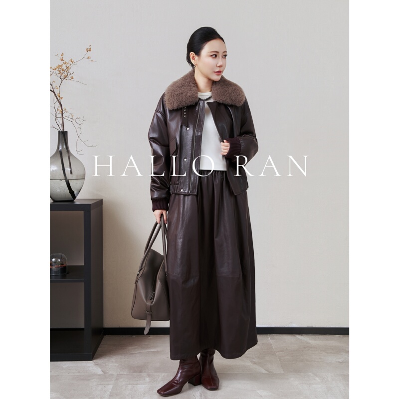 Hello Ran Li Yiruan/Heavy-Duty Handmade Imported Oil-Waxed Sheepskin Cashmere Fur Collar Jacket Short Coat