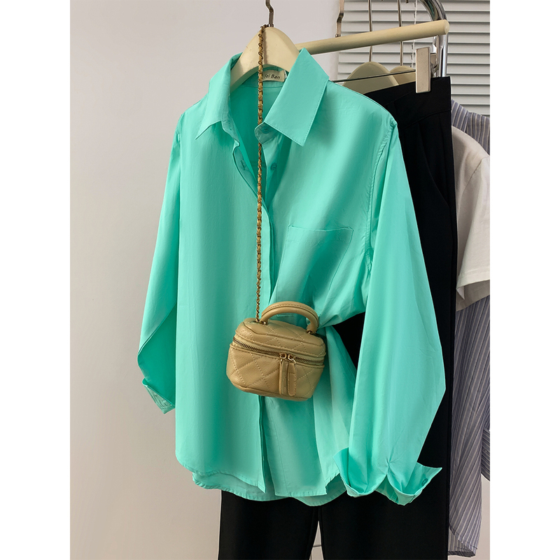 Mint Green Long-Sleeved Shirt for Women, Spring/Summer 2026 New Korean Style, Petite Casual Loose Fit, Flattering for Fair Skin, Commuter Top Mint Green Long-Sleeved Shirt for Women, Spring/Summer 2026 New Korean Style, Petite Casual Loose Fit, Flattering for Fair Skin, Commuter Top
