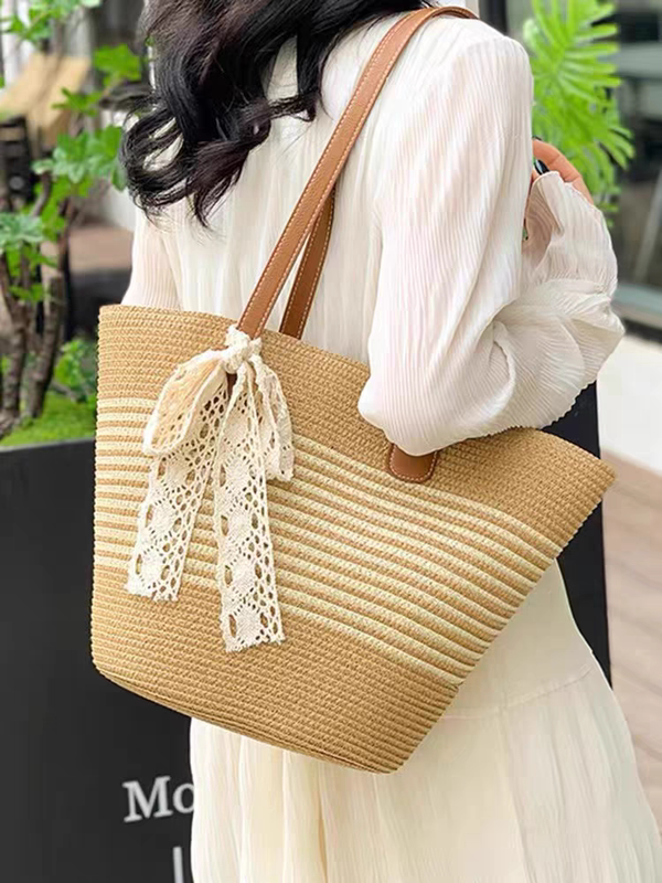 Large-Capacity Woven Bag for Women, Summer Seaside Vacation Style Beach Bag, Niche Commuter Striped Straw Bag, Tote Bag Large-Capacity Woven Bag for Women, Summer Seaside Vacation Style Beach Bag, Niche Commuter Striped Straw Bag, Tote Bag