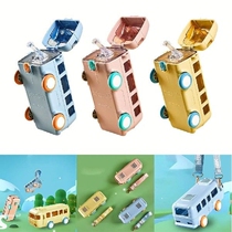 500mlStraw Water Cup With Brush Bus Shape Toy Car Water