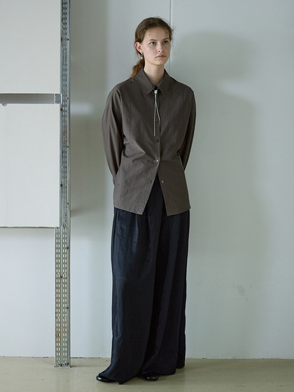 NON RESTRAIN设计感后背系扣蝙蝠袖衬衫女肌理感通勤翻领长袖衬衣