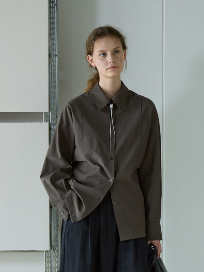 NON RESTRAIN设计感后背系扣蝙蝠袖衬衫女肌理感通勤翻领长袖衬衣