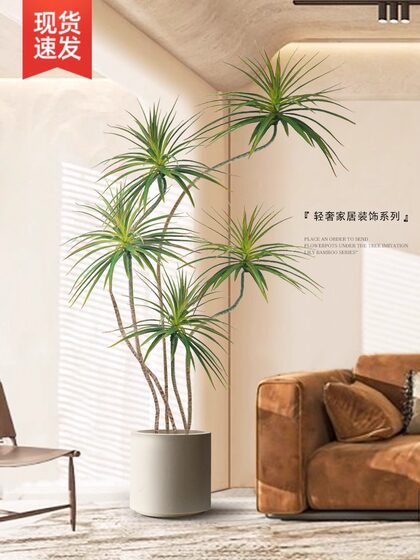 Artificial Green Plant Decoration, Simulated Indoor Large Potted Dragon Blood Tree, Living Room Floor-Standing Ornament, High-End Light Luxury Artificial Flower Plant