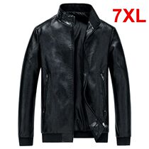 Plus Size 6XL 7XL Mens PU Jacket Solid Color Autumn Leather
