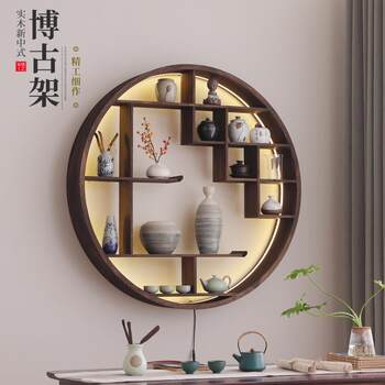 .solid wood duobao pavilion wall book rack tea cup tea set storage rack chinese retro lattice wall hanging display