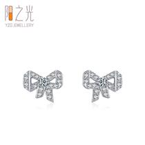 S925 Silver Bow Stud Earrings for Women Korean Version Light Luxury High-end Diamond Earrings Versatile Temperament Girly Ear Accessories