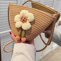 Mobile Phone Bag 2024 New Fashion Cute Childrens Handwoven Straw Bag Summer Mini Crossbody Bucket Bag