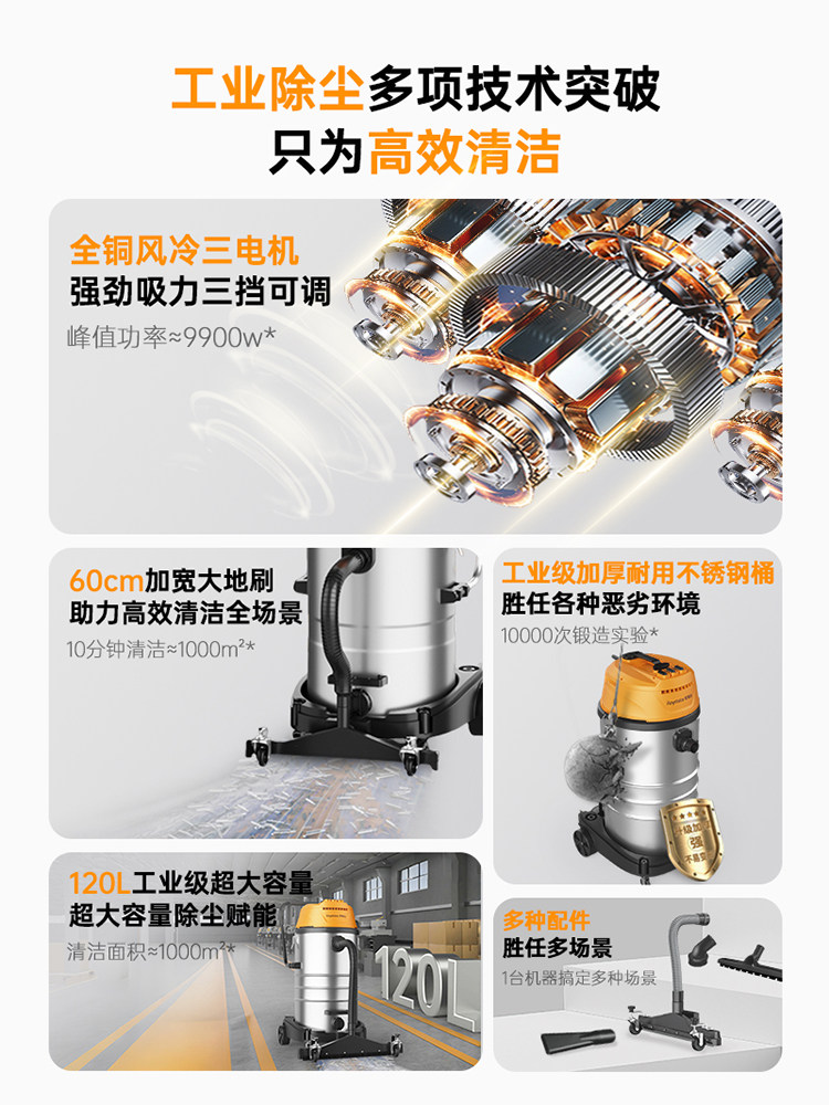 Royalstar Industrial Vacuum Cleaner, High-Power Factory Workshop Dust Large Commercial Vacuum Cleaner with High Suction Power