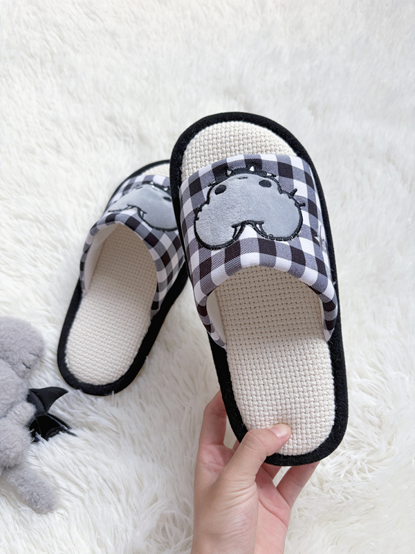 Fried Chicken Party Death·Punk Mouse Black and White Checkered Original Design Linen Slippers Summer Home Couple