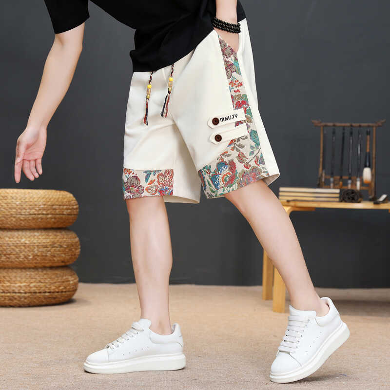New Chinese Style Men's Shorts, Summer Color-Blocked Five-Point Pants, Men's Youth Workwear Casual Sports Pants