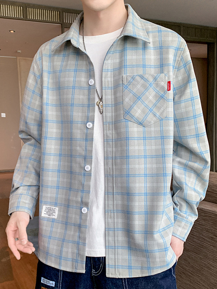 Men's Shirts, New Loose Casual Plaid Long-Sleeved Shirts for Spring and Autumn, Trendy and Handsome Shirts for Boys