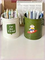 Girly heart pen holder ins American retro niche iron keg student stationery makeup brush office desk storage