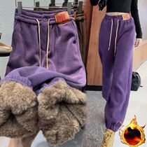 Women Thicken Lambwool Corduroy Pants Outdoor Warm Fleece