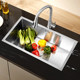 Thickened 304 Stainless Steel Hand-Brushed Sink, Large Single-Slot Kitchen Sink, Dishwashing Basin, Built-In Under-Counter Basin