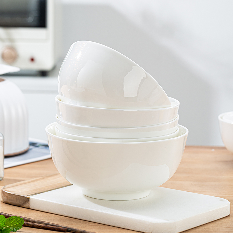Lead-Free Jingdezhen Bone China Tableware Household Rice Bowl Single Ceramic Bowl Nordic Pure White Bone China Noodle Bowl Soup Bowl
