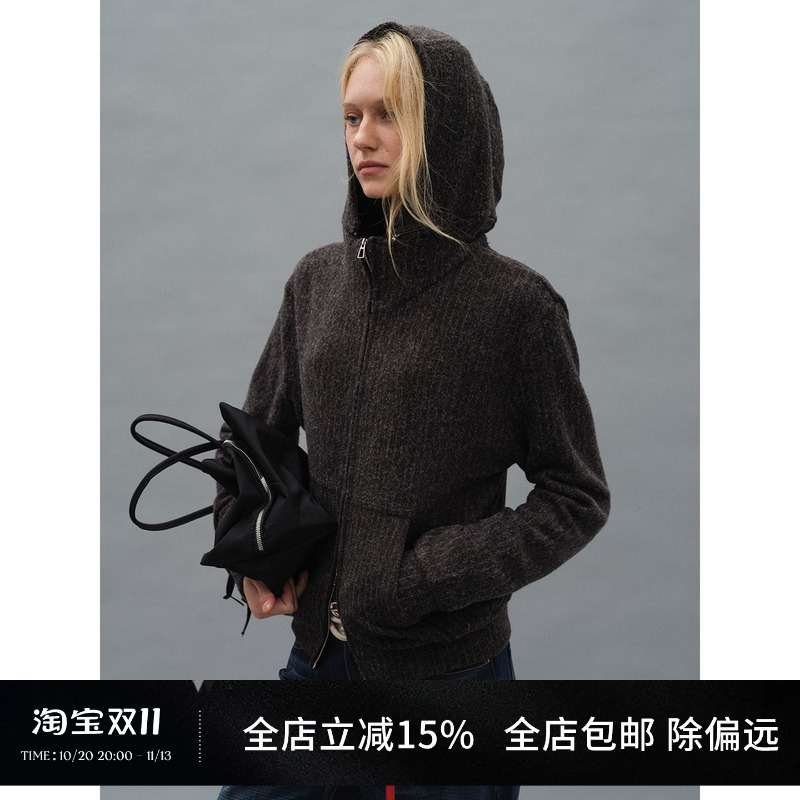 Mob En Costume/Retro Hooded Knitted Cardigan Sweater Jacket, Loose and Lazy Style, Unisex, Autumn and Winter Mob En Costume/Retro Hooded Knitted Cardigan Sweater Jacket, Loose and Lazy Style, Unisex, Autumn and Winter