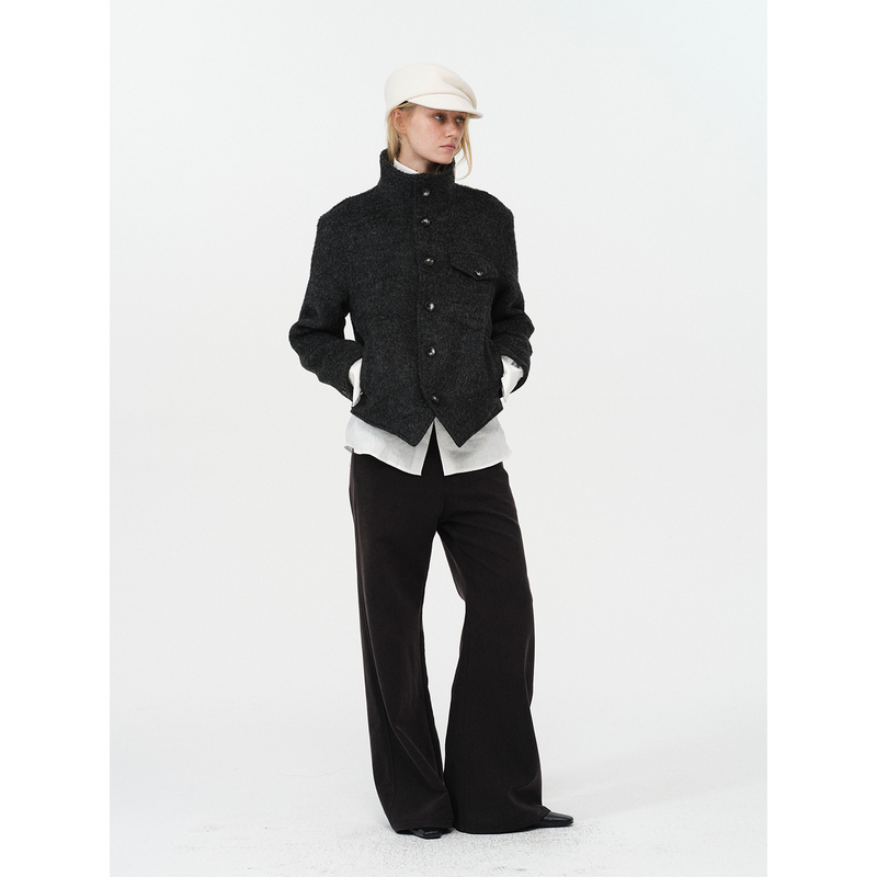 Mob En Costume/Retro Stand-Up Collar Short Woolen Jacket Long-Sleeved Jacket Casual Unisex Autumn and Winter Mob En Costume/Retro Stand-Up Collar Short Woolen Jacket Long-Sleeved Jacket Casual Unisex Autumn and Winter