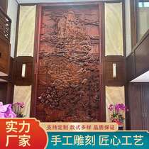 Dongyang wood carving floor-to-ceiling screen solid wood pine and crane Chaoyang seat screen insert screen Chinese antique carved screen entrance partition