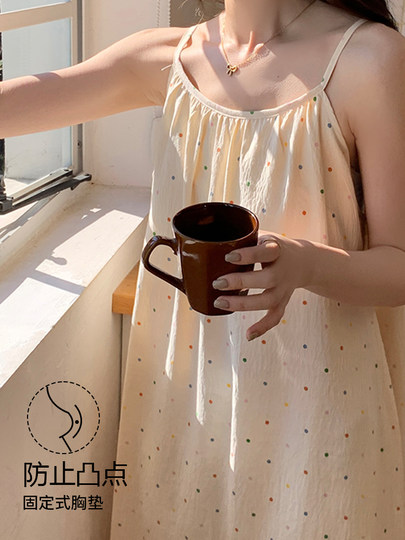 猫人带胸垫吊带睡裙女夏季薄款睡衣2025新款中长款甜美宽松家居服