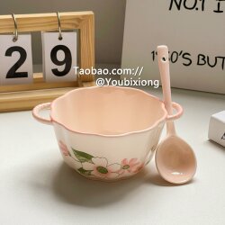 Coral Sea Double Ear Bowl Nice Rice Bowl For Home 2025 New arrival Ceramic Couple Bowl Salad Oatmeal Yogurt Bowl