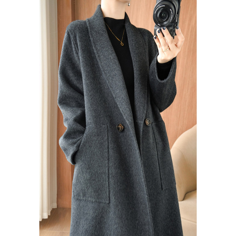26 New Autumn and Winter High-End Double-Sided Cashmere Coat for Women, Mid-Length Wool Coat for Women, Over-The-Knee Thickened Woolen Coat 26 New Autumn and Winter High-End Double-Sided Cashmere Coat for Women, Mid-Length Wool Coat for Women, Over-The-Knee Thickened Woolen Coat