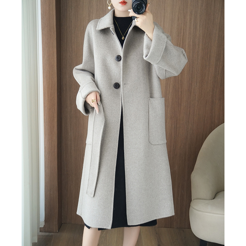 New Double-Sided Cashmere Coat for Women, 100% Wool Coat, Thickened Woolen Mid-Length Lapel Buttoned Jacket