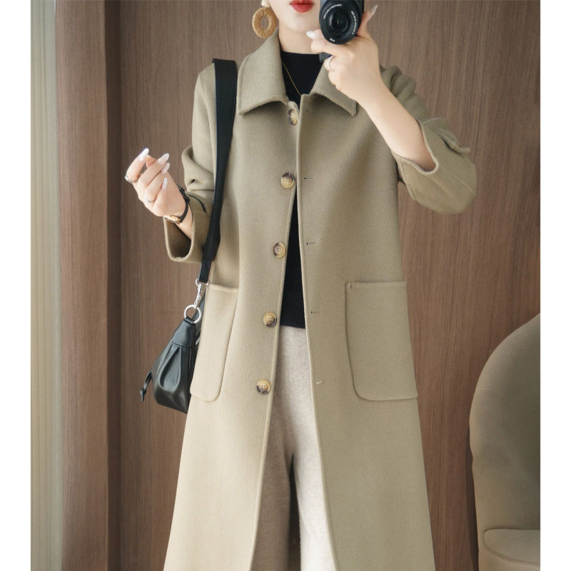 New Autumn and Winter Gray High-End Double-Sided Cashmere Coat for Women, Over-The-Knee Loose Mid-Length 100% Woolen Coat for Women