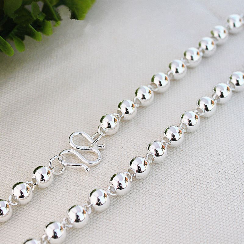 Pure Silver 999 Sterling Silver Round Bead Necklace for Adults and Children, Short Style for Men and Women, Silver Buddha Bead Necklace, Sweater Chain, Baby Silver Pure Silver 999 Sterling Silver Round Bead Necklace for Adults and Children, Short Style for Men and Women, Silver Buddha Bead Necklace, Sweater Chain, Baby Silver
