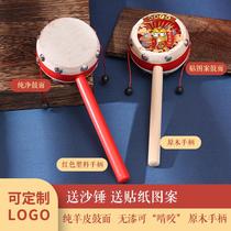 Childrens double - sided sheep handle ringing baby toys 0 - 1 year old baby early teaching puzzle traditional wood dial drum