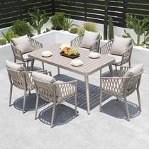 Outdoor tables and chairs rattan balcony round table outdoor rattan chair villa courtyard garden open-air Nordic yard leisure dining table