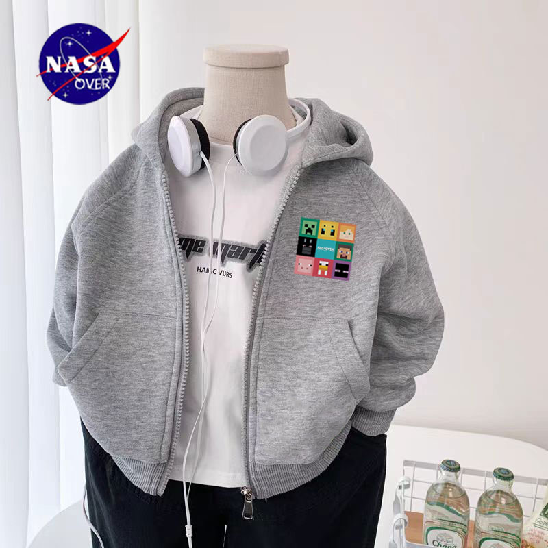 NASA My World ボーイズカーディガン フード付きセーター 秋冬 新スタイル ふわふわ 厚手 ファッション ゆったり ジッパージャケット