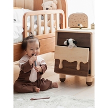 Childrens milk bedside table storage cabinet side cabinet hard maple black walnut environmentally friendly childrens all solid wood