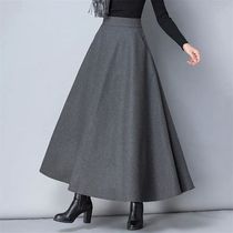 Winter Women Long Woolen Skirt Fashion High Waist Basic Wool