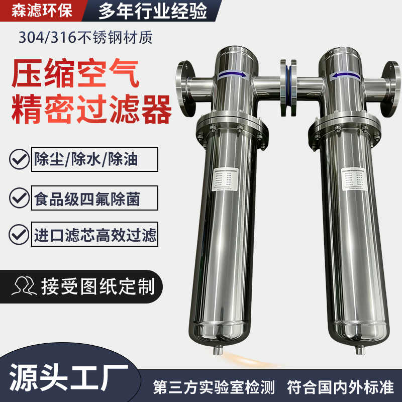 Stainless Steel Compressed Air Precision Filter, Steam Filter, Nitrogen Water and Oil Removal, Precision Food-Grade Filtration