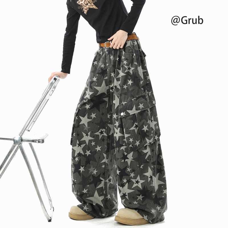 American-Style Star-Print Camouflage Pants for Men and Women, Autumn High-Street Large Pocket Cargo Pants, Trendy Loose Wide-Leg Trousers American-Style Star-Print Camouflage Pants for Men and Women, Autumn High-Street Large Pocket Cargo Pants, Trendy Loose Wide-Leg Trousers