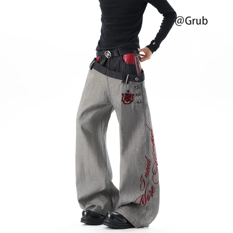 American-Style Street Double-Waistband Patchwork Selvedge Jeans for Men and Women, Autumn High-Street Design, Niche Flared Long Pants American-Style Street Double-Waistband Patchwork Selvedge Jeans for Men and Women, Autumn High-Street Design, Niche Flared Long Pants