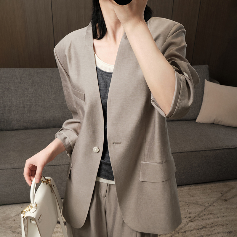 Be We|Petite Suit Set Linen Blazer Collarless Suit for Women with a High-End Feel Dress Pants Be We|Petite Suit Set Linen Blazer Collarless Suit for Women with a High-End Feel Dress Pants