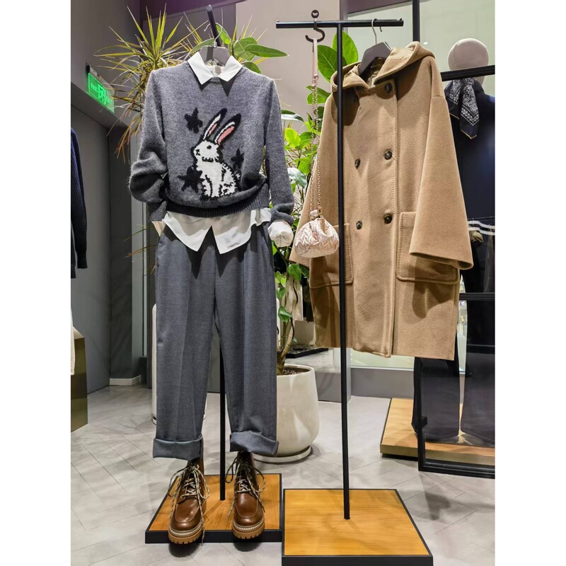 2026 Autumn New Cute Casual Fashion Cartoon Rabbit Jacquard Knitted Round Neck Sweater 100% Sheep Wool F