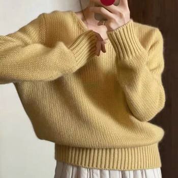 Autumn and winter v-neck 100 cardigan for women autumn and winter new loose lazy fashionable cashmere knitted bottoming sweater