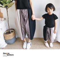 Childrens casual wide-leg pants girls harem pants thin parent-child summer clothes baby nine-point pants boys loose pants trendy