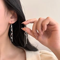 일본 품질 S925 스털링 실버 S 자형 웨이브 롱 이어 와이어 이어링 라이트 럭셔리 고급 패션 틈새 이어링