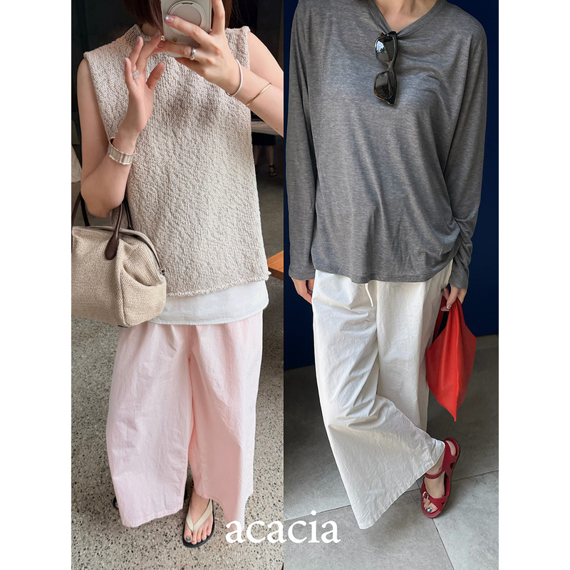 Acacia Air Pants 3.0 Paper-Like Wrinkle Salt-Shrunk Cotton Elastic Waist Lightweight Long Pants