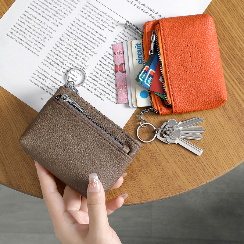 Fashionable and Versatile Women's Clutch Bag, Mini Genuine Leather Zipper Coin Purse, Card Holder, Zipper Multifunctional Cowhide Key Bag