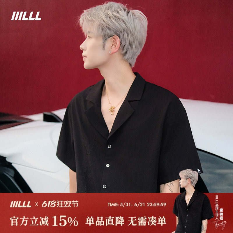 Iiilll Tong Jincheng Lyocell Cuban Collar Short Sleeve Shirt Men's Summer Thorn Embroidery Comfortable Street Style Shirt